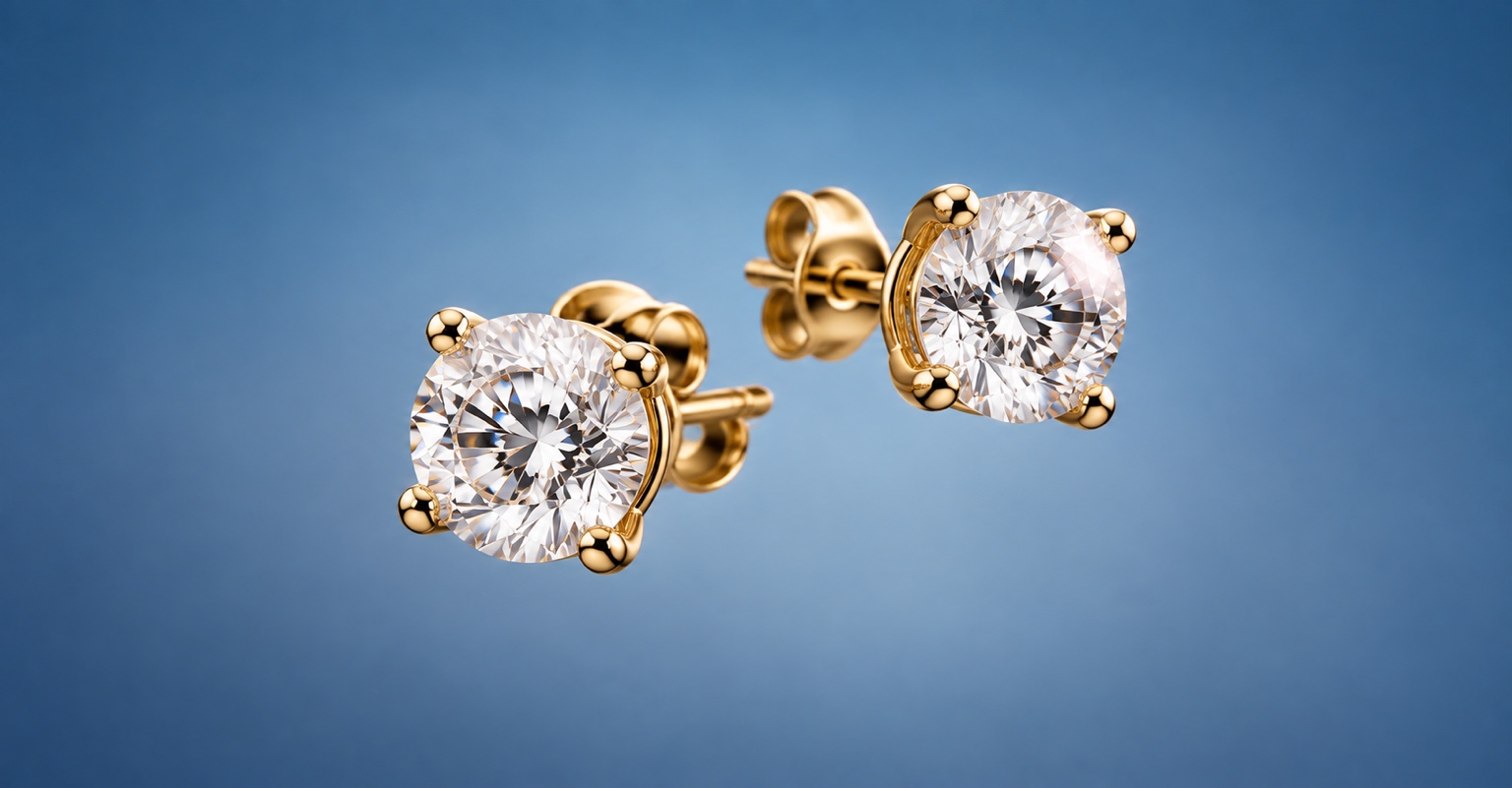 LIGHTGREEN yellow-gold solitaire earrings
