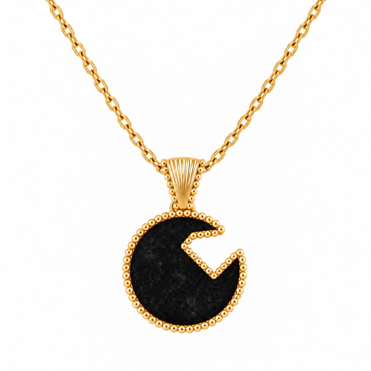 Black Inlay Crescent Pendant in polished yellow gold