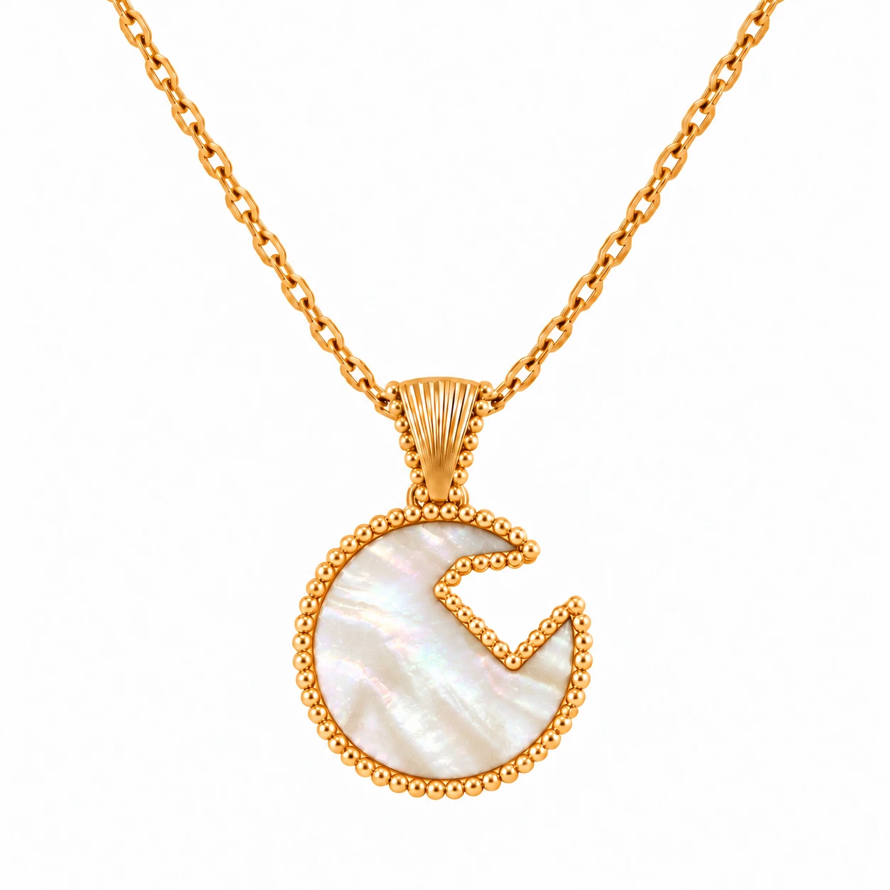 Mother-of-Pearl Crescent Pendant in polished yellow gold