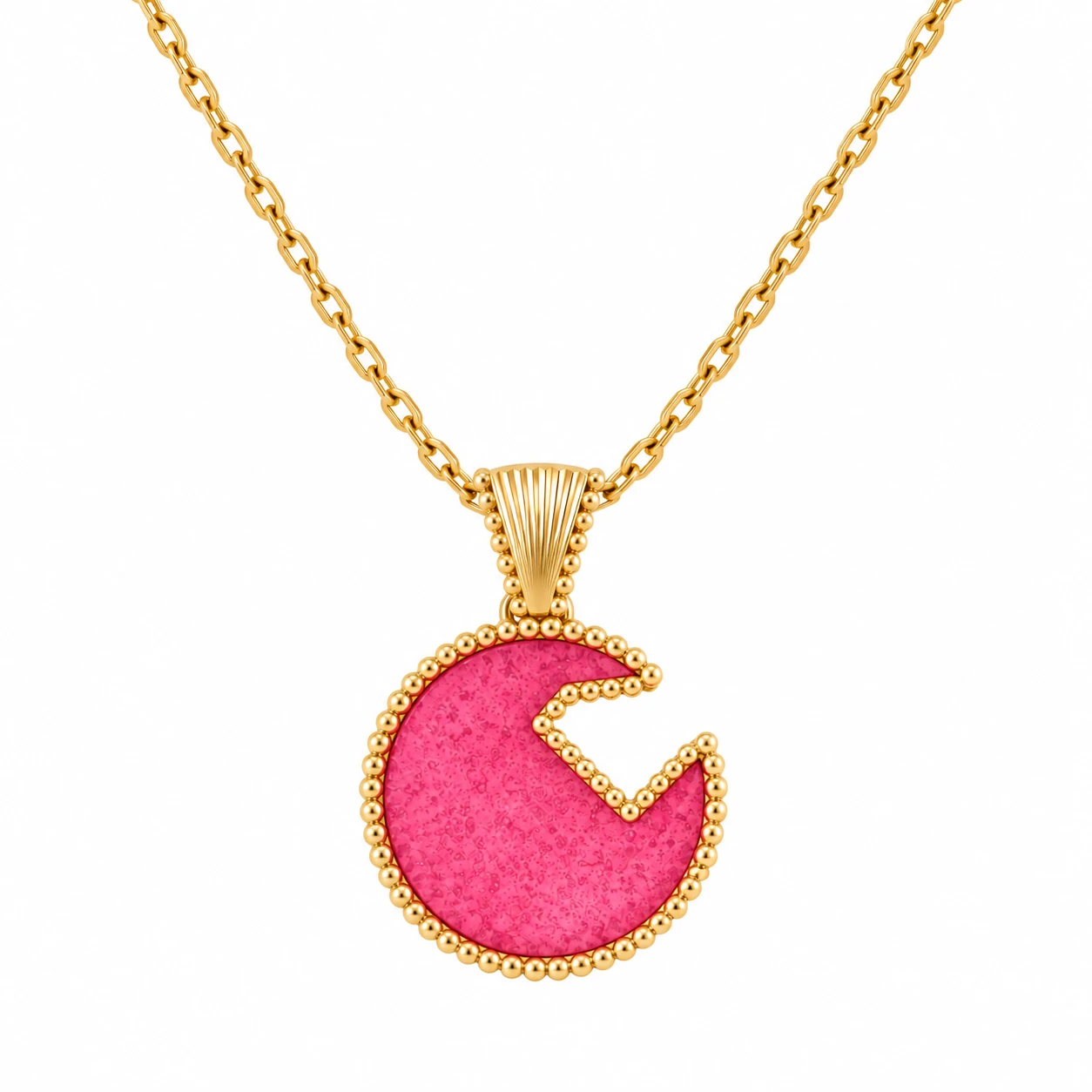 Rose Inlay Crescent Pendant in polished yellow gold