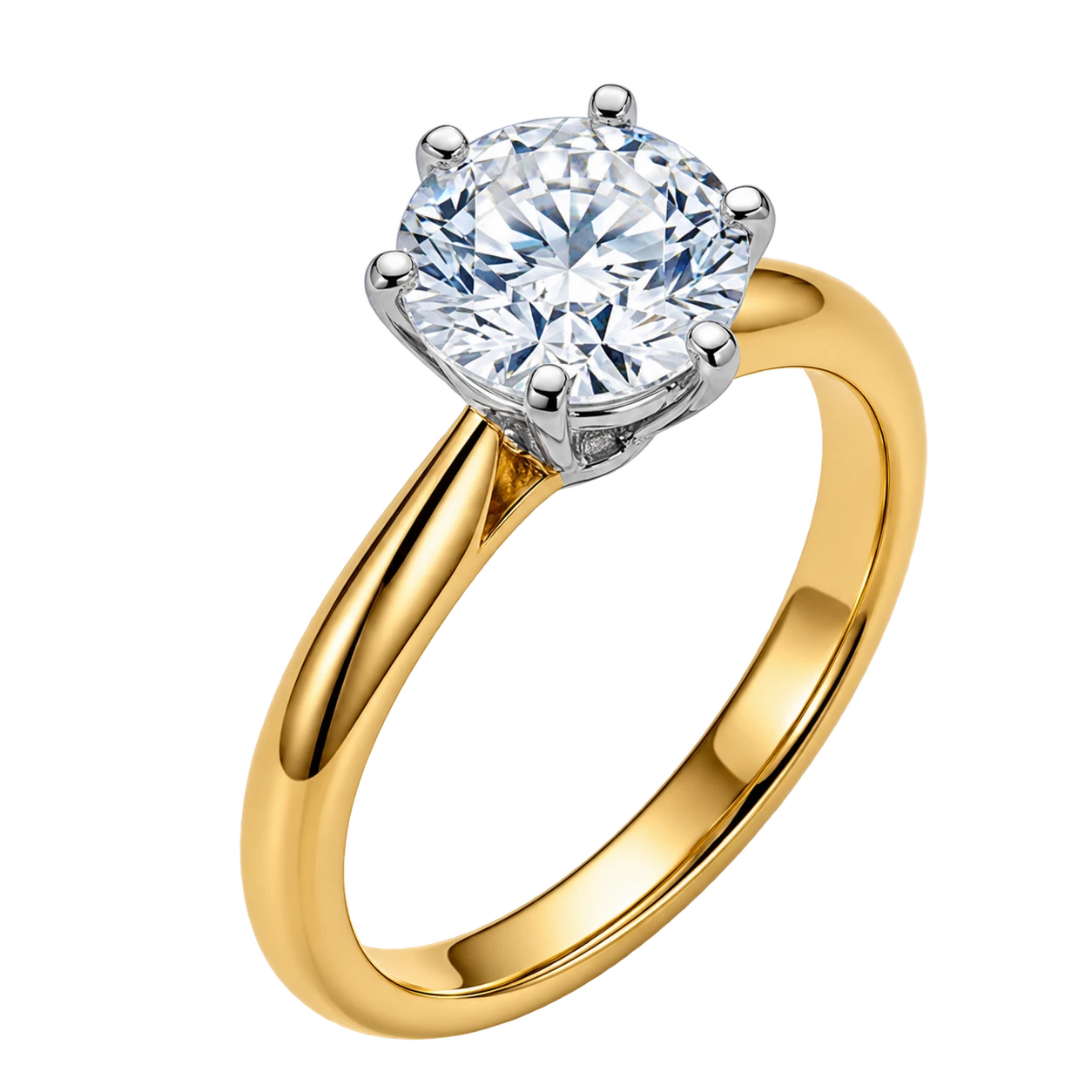 18K yellow gold six-prong solitaire ring, front view
